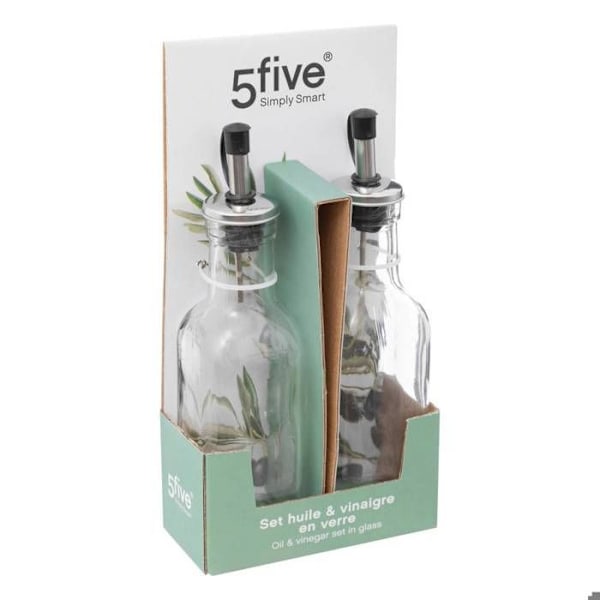 Sæt med olie og eddike - 5five - 2 flasker - Glas - Silikone - Rustfrit stål Transparent
