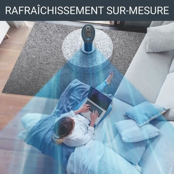 ROWENTA Tower ventilator, 3 hastigheder, 8 timers timer, Lydløs, Justerbart gitter, Automatisk svingning, Eole Compact VU6210F0 vitt och blått