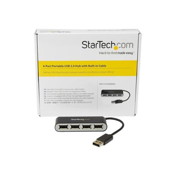 USB 2.0 - STARTECH.COM - ST4200MINI2 - 4 porttia - Sisäänrakennettu kaapeli - Kompakti ja kevyt
