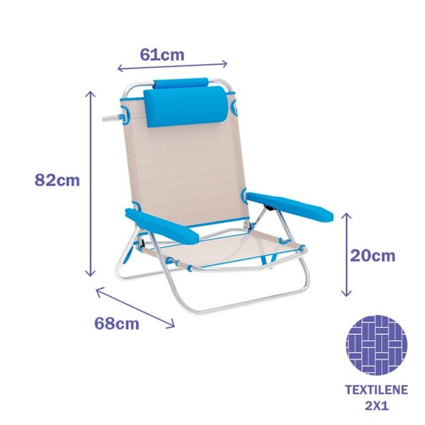 Sammenfoldelig strandstol beige og blå striber - Marbueno