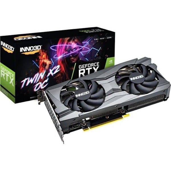 Näyttölaite - Inno3D - GeForce RTX 3060 - 12 Go GDDR6 - Tuulettimella jäähdytys - 240 mm musta