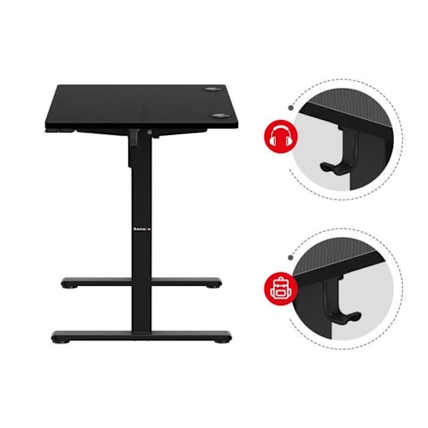 Bureau Assis Debout HUZARO HERO 7.9 Sort, Elektrisk Skrivebord, Ergonomisk, PC Gaming, IT, 2xKroge, Gaming Skrivebord svart
