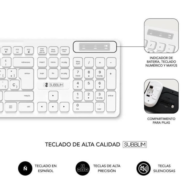 Tangentbord och muskombination - Subblim - Business Slim - Tyst - Inalámbrico - USB