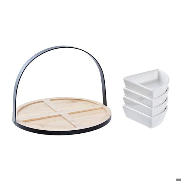 Sæt med metal, bambus og stengods loft DKD Home Decor 21,5 x 21,5 x 14 cm vit svart