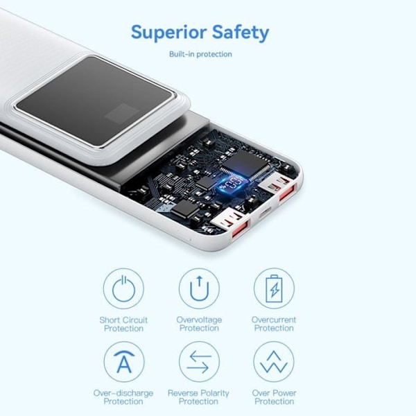 Langaton ulkoakku, USB-C, 2x USB, 2x USB, Micro-USB, PD22.5W, 10 000 mAh - Vention (FHKB0) - Musta