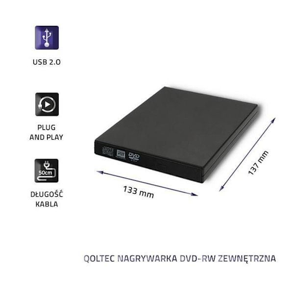 DVD-brænder - QOLTEC - 51858 - USB 2.0 - Sort