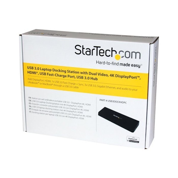 USB 3.0 - STARTECH.COM - DisplayPort 4K - 2 HDMI/DP-videolähtöä - GbE-portti - Musta