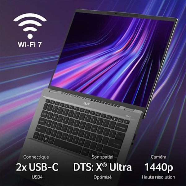 PC Bærbar ACER Swift SFG14-01-X817 -COPILOT+PC -Win 11 -14,5'' WUXGA -Qualcomm Snapdragon X Plus X1P-42-100 8C -RAM 16Go-512Go SSD
