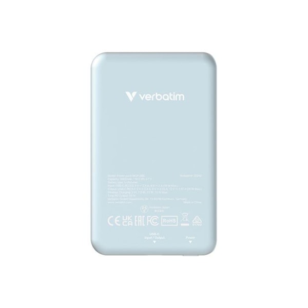 Akkupankki - VERBATIM - Magneettinen Ws Akkupankki 5000 - 5000 mAh - USB Type-C - Langaton lataus Blå