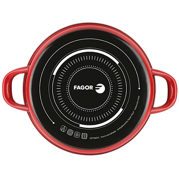 Induktionskastrull 18 cm Emaljerat stål, PFOA-fri non-stick, glaslock FAGOR Optimax Röd 00895 Röd