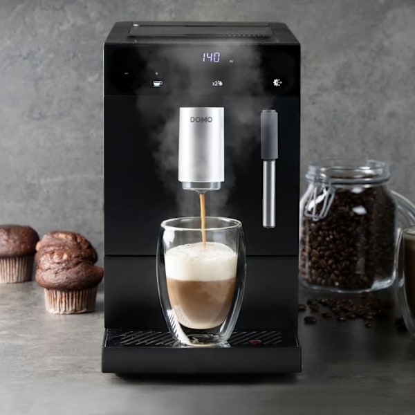 Automatisk espressomaskine med kværn - DOMO - DO1150K - 1350 W - 19 bar - 125 g kaffe - Sort Svart