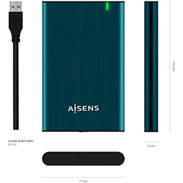 Eksternt kabinet til 2,5" SATA A USB 3.0/USB3.1 GEN1 harddisk - AISENS - ASE-2525PB - Pacific Blue