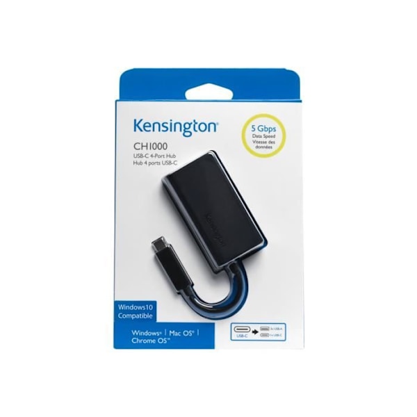USB-keskitin - KENSINGTON - CH1000 - 4 USB 3.1 -porttia - USB Type C - Ulkoinen - Musta