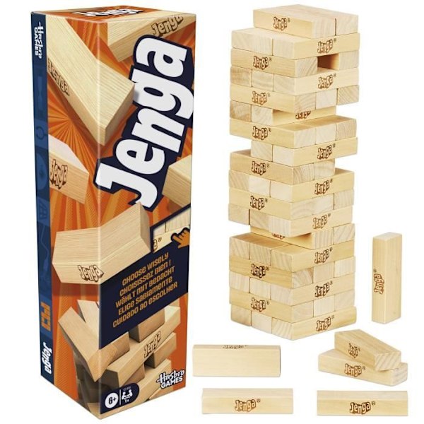 Jenga, Tunnelmapeli, Peli digitaalisella nopalla, Hasbro Games, Alkaen 8-vuotiaille Flerfärgad