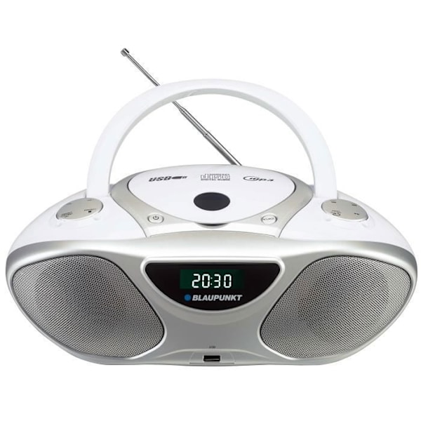 Blaupunkt BB14WH, 2 W, CD-optager, Argent, Hvid, LCD, Strøm, Batteri, 230 mm