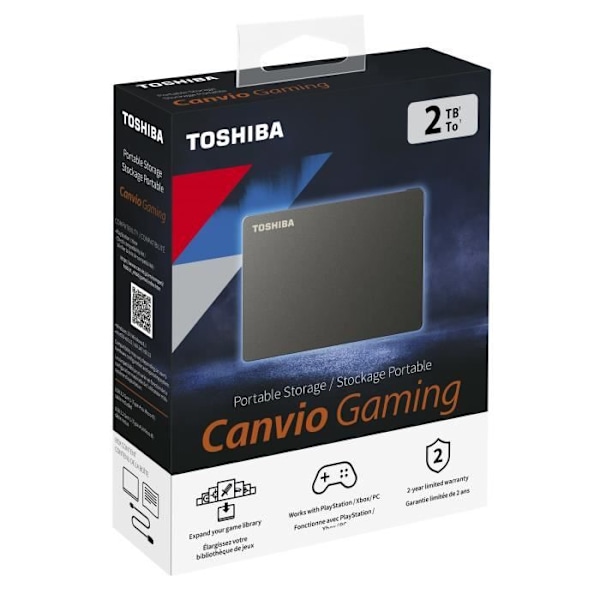 TOSHIBA - Gaming ekstern harddisk - Canvio Gaming - 2TB - PS4 Xbox - 2,5" (HDTX120EK3AA)