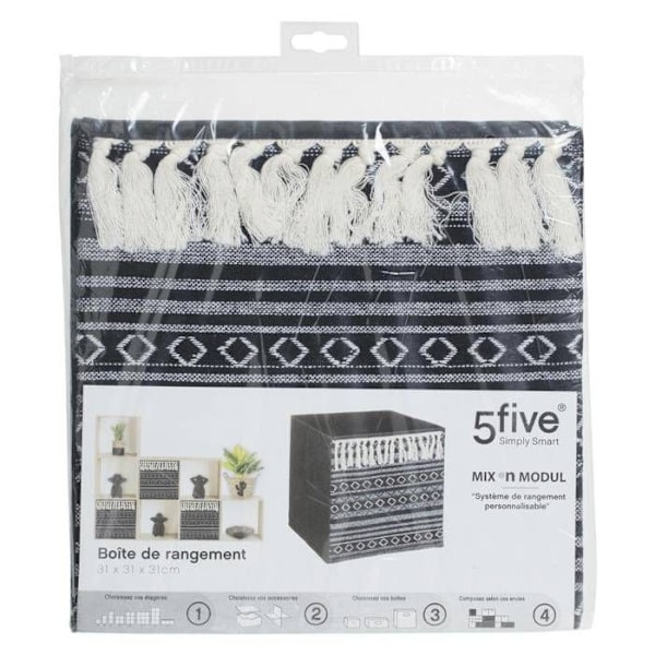 Opbevaringsboks til stofmøbler 31x31 cm - FEM - Etnisk - Sort - PP/KARTON - Plast/Harpiks Svart