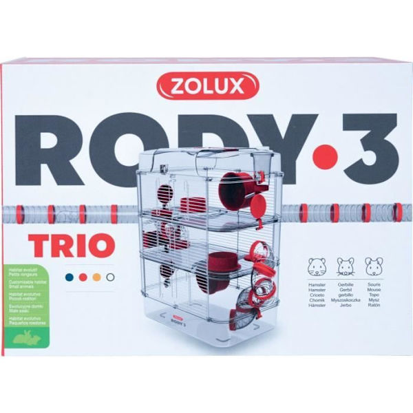Bur på 3 våningar ZOLUX - Rody3 trio - För hamstrar, möss och gerbiler - L 41 x b 27 x h 53 cm - Grenadine Röd