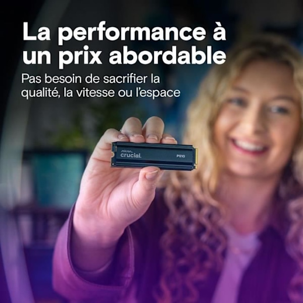 CRUCIAL - P510 - Intern SSD - 1 To - PCIe Gen4 NVMe M.2 - Med kølelegeme - Læsehastighed op til 1100 Mo/s - CT1000P510SSD5