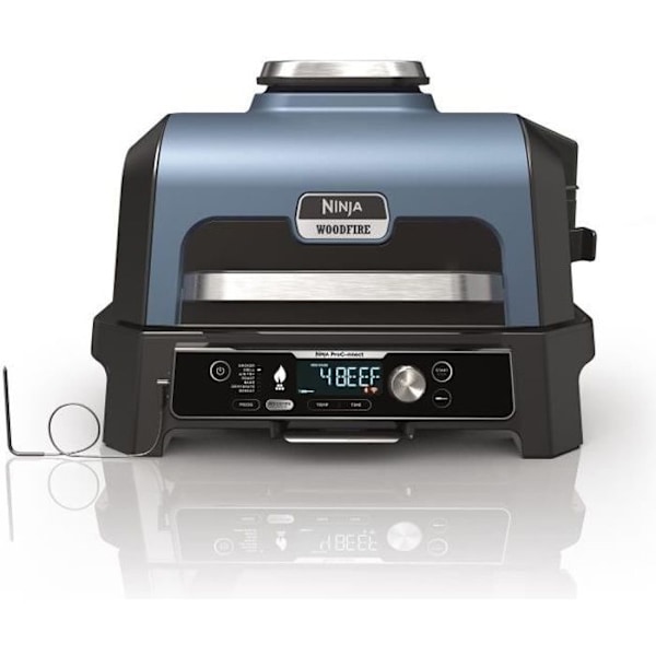 Elektrisk grill och rökare NINJA - Woodfire Pro Connect XL OG901EU - 7 tillagningsprogram - Inbyggd termometer Blågrå och rostfritt stål