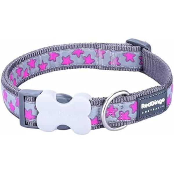 Red Dingo Bucklebone koiranpanta Stars Hot Pink harmaalla koko XS 12mm grå
