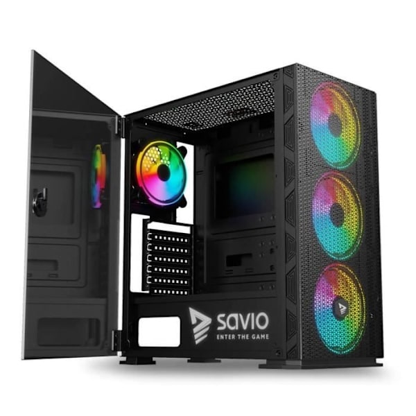 Gaming PC kabinet SAVIO RAPTOR X1 ARGB ATX - RGB - 3 medfølgende blæsere Sort