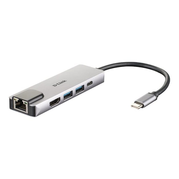 USB-C-hubb 5-i-1 - D-Link - DUB-M520 - HDMI 4K - Laddning 60W - Grå aluminium