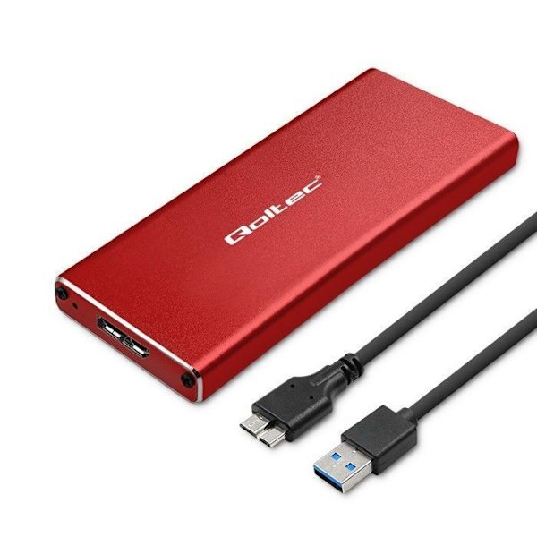 Ekstern SSD-harddisk Qoltec - 51831 - M.2 SATA NGFF SSD-disk kabinet USB 3.0 Super hastighed 5 Gb/s 2 To Rød