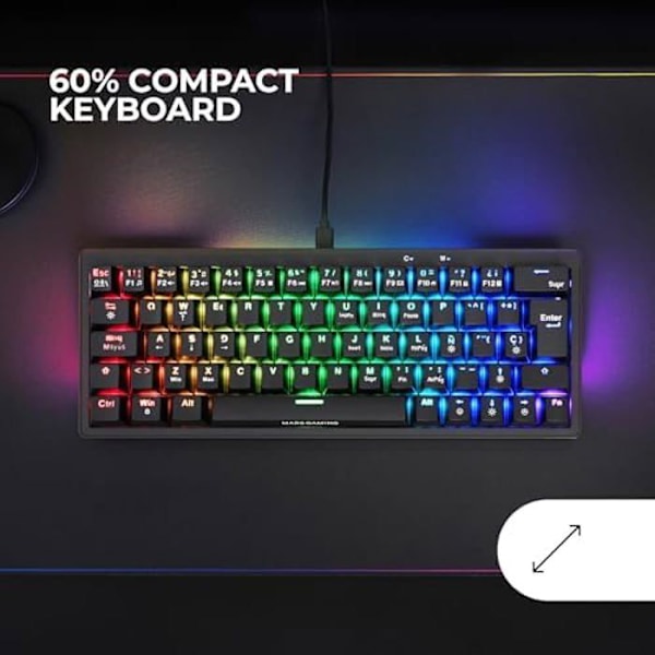 Mekaniskt tangentbord - MARS GAMING - MKMINIPRO - Ultrakompakt 60% - RGB-belysning - Brun mekanisk switch