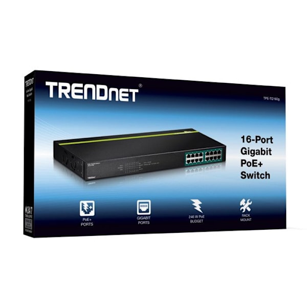 Ethernet Switch - TRENDNET - TPE-TG160G - 16 Porte - PoE/PoE+ - Rackmonterbar