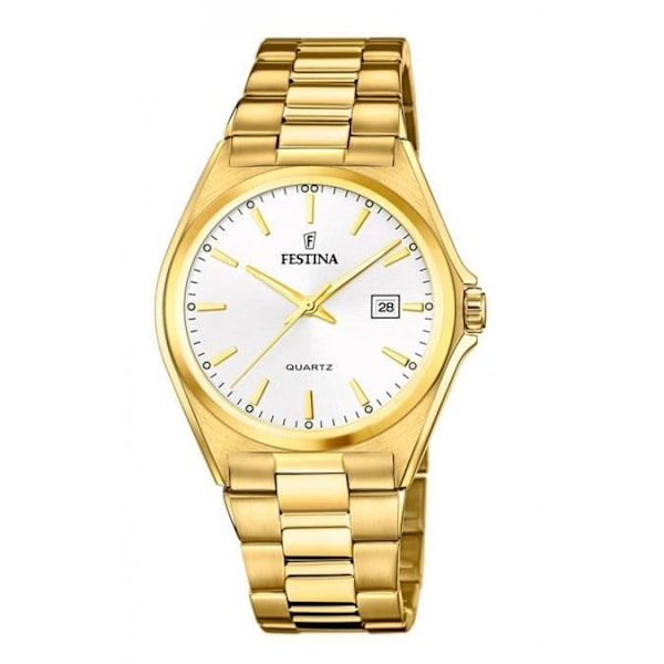 Ur - Festina - F20555-2 - Rustfrit stål - Vandtæthed 5 ATM - Analogisk Gul, Vit