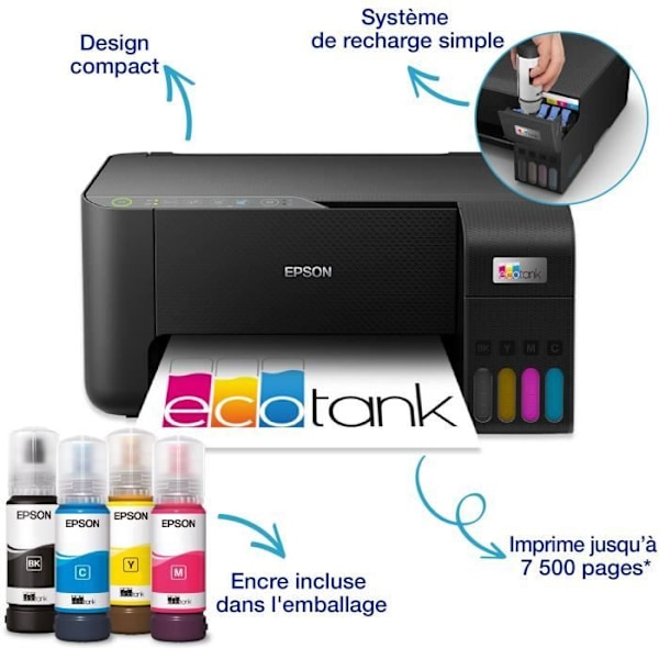 A4-monitoimitulostin - EPSON - Ecotank ET-2860 - Wi-Fi - Varustettu mustesäiliöillä