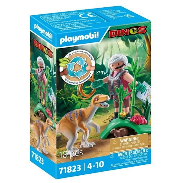 PLAYMOBIL 71823 Vélociraptor och utforskare med lasso, Dinos, 18 delar, Från 4 år Flerfärgad