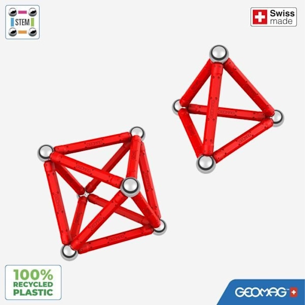 Magnetiskt byggset - GEOMAG - Classic Recycled Magnetic Geometry 24 delar - Geometri - 3D - Pedagogisk Ljusa färger