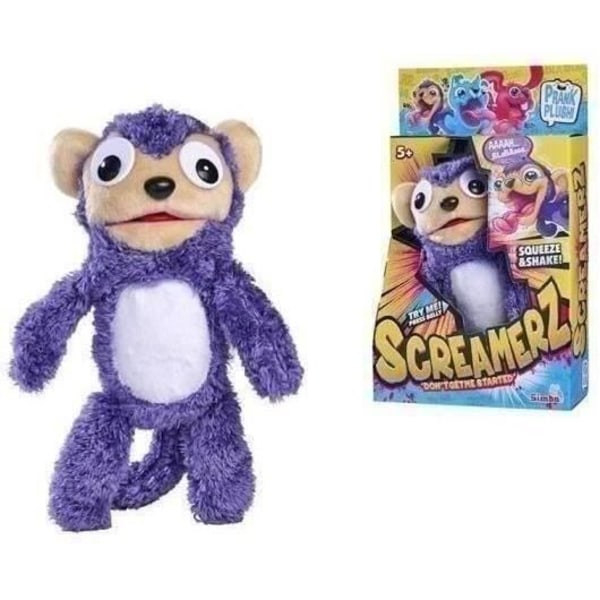Smoby - Screamerz - Interaktiv sjov bamse - Abe - 28 cm - Lyd når den rystes eller når der trykkes på knappen 3 färgglada djur