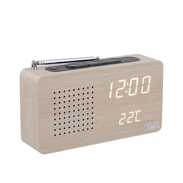 T’nB – Digital väckarklockaradio med LED, 1 programmerbart larm, justerbar belysning, FM-radiostationer – Träfinish