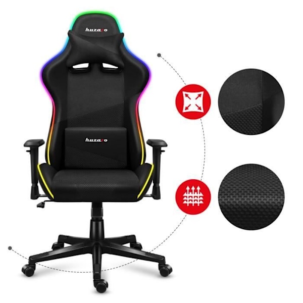 Gaming Tuoli HUZARO Force 6.2 - Musta - Ergonominen - RGB - Korkeussäädettävä - Kallistettava Lanneru supportti svart