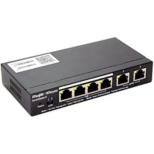 Kytkin - RUIJIE - Reyee 6-porttinen Gigabit - PoE - Hallittu - 6 Gigabitin porttia musta