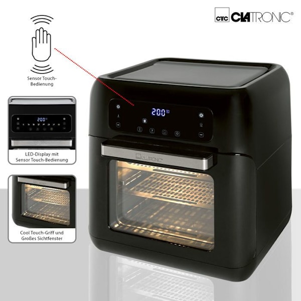 Fritøs med varm luft uden olie 11L digital 9 programmer kyllingespyd Clatronic FR 3747 1500W Sort 39377