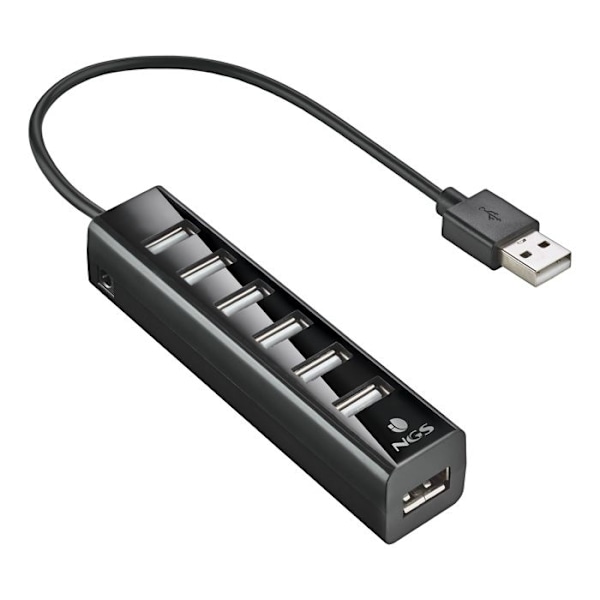 NGS IHUB7 TINY - 7-portars USB 2.0 Hub med 5V-1A strömadapter, universellt kompatibel, "Plug and Play"