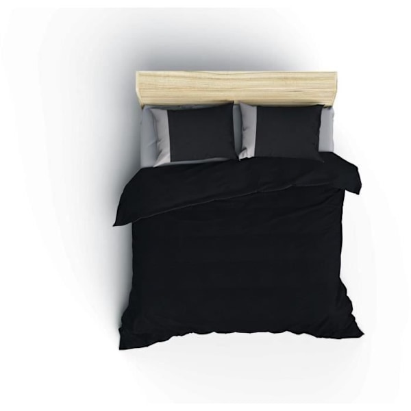 Vuodevaatteet - 1 peittoarkku 220 x 240 cm + 2 tyynyliinaa 60 x 60 cm - 100% vahvistettua puuvillaa - Musta svart och grått