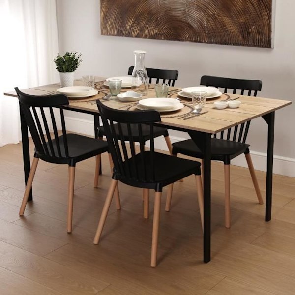 Tabel Køkken eller Spisestue - Versa - Collins - 80x75x164,5cm - Spisebord i træ og metal - Brun og sort