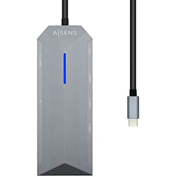 AISENS - USB-C DOCK 8 I 1, USB-C A 1xHDMI, 1xRJ45, 3xUSB, 1xPD, 1xSD, 1xMICRO SD, GRÅ, 15CM
