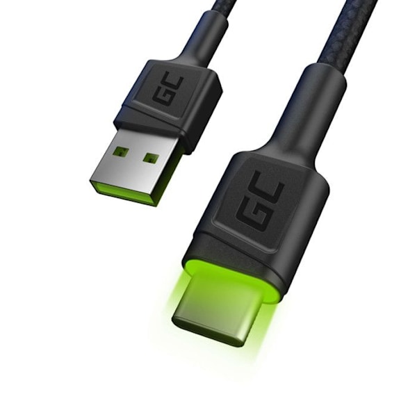 USB-kabel - Green Cell - GC Ray - 1,2m - Hurtigopladning - Grøn baggrundsbelysning