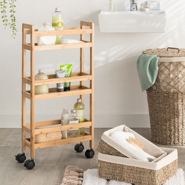 Rullvagn - Bambu - 3 nivåer - Trälook - DIY Montering - Klassiskt kök Beige