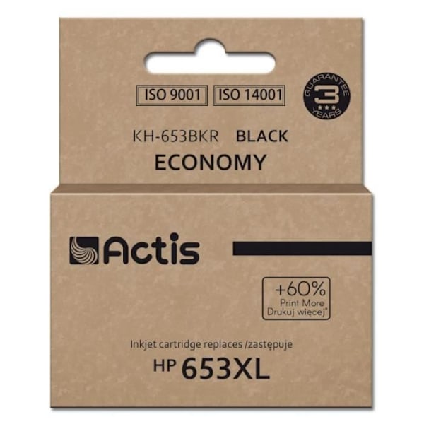 ACTIS Blæk til HP printer, erstatning HP 653XL 3YM75AE Premium 20ml 575 sider sort - KH-653BKR