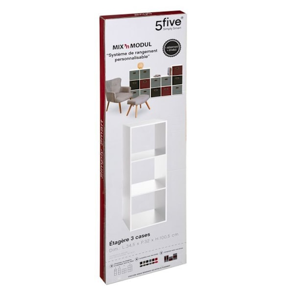 3 rums hylde - L 34,4 x D 32 x H 100,5 cm - Træ - Hvid Vit