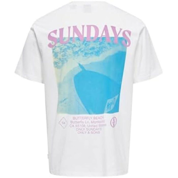 T-paita - ONLY & SONS - Onskye Reg Photo SS Tee - Puuvilla - Lyhyet hihat - Pyöristetty kaulus Cloud Dancer/Print: Söndagar jag