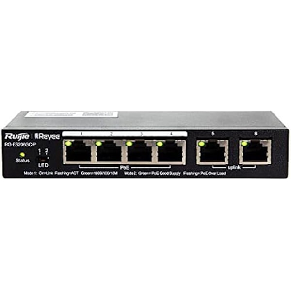Kytkin - RUIJIE - Reyee 6-porttinen Gigabit - PoE - Hallittu - 6 Gigabitin porttia