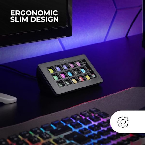 Kontrol Deck - Mars Gaming - MSD-One - 15 Tilpassede LCD-Taster - Ergonomisk Design - Windows og MacOS